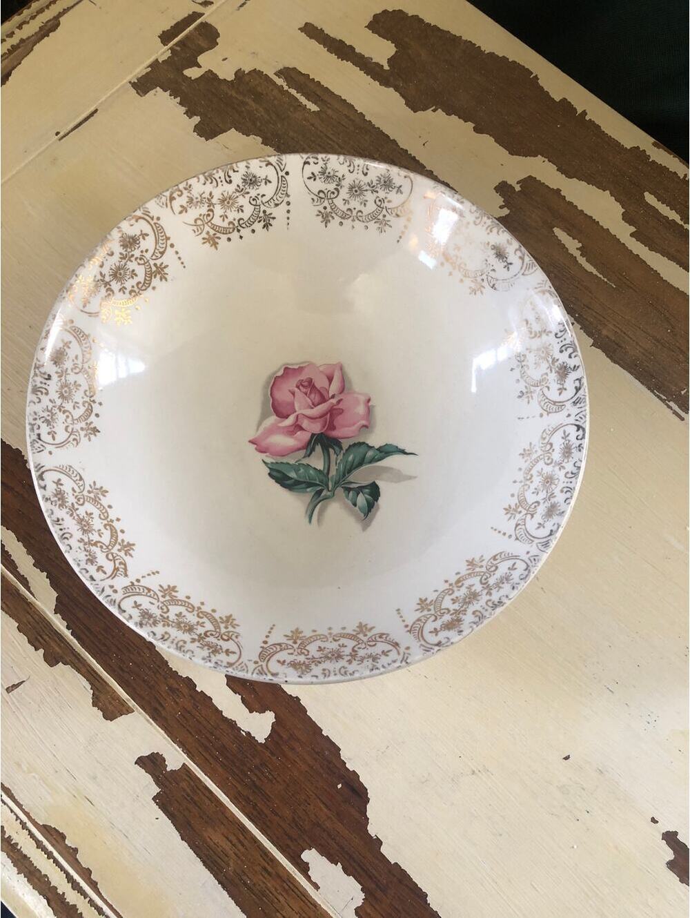 Crooksville Vintage Delmar Rose Coupe 8" Soup Bowl 22K Gold Inlay